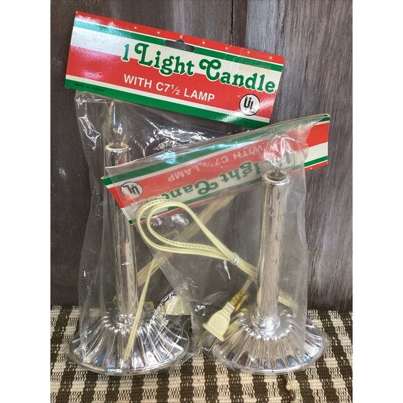 Vintage Single Light Candolier Candelabra Electric Drip Candle Silver Plastic X2 - Picture 1 of 16